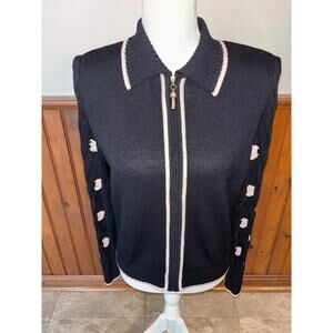 Womens St. John Black Full Zip‎ Sweater Blazer Pink Trim Gold Zipper Size 6
